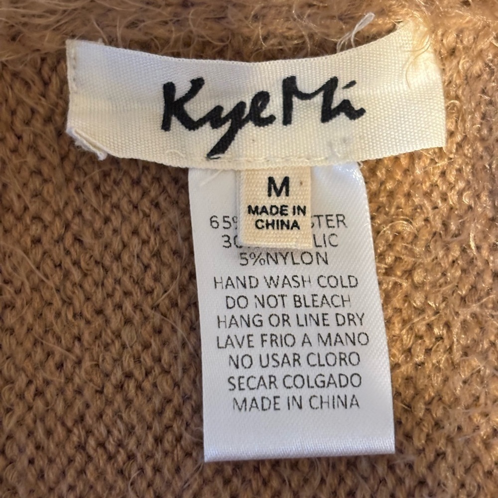 Kye Mi Fuzzy Open Front Cardigan Sweater Tan Medium Soft Cozy - Picture 2 of 9